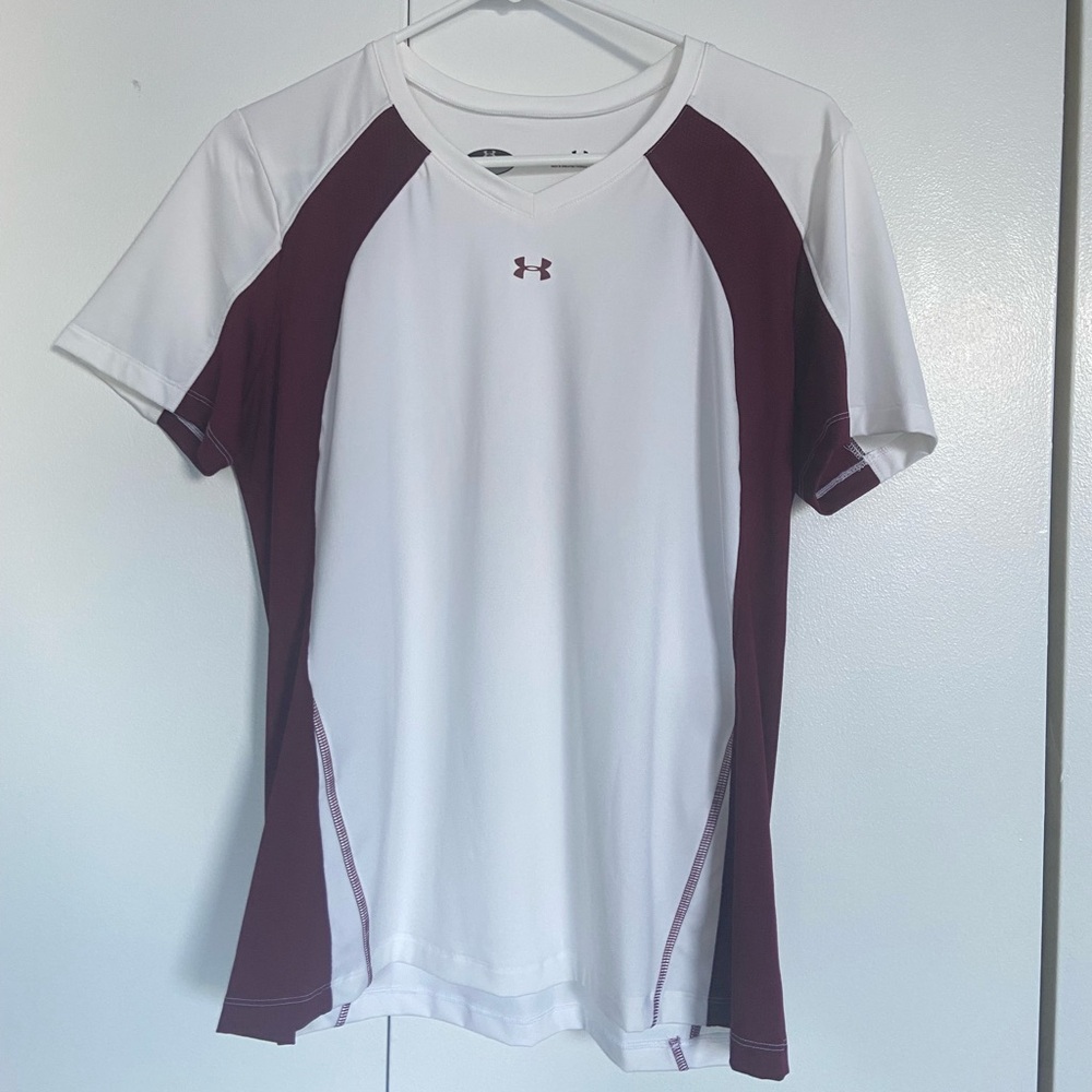 Under Armour LG Women's White/Maroon V-Neck Tee